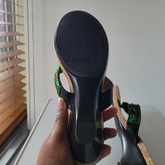 Kenneth Cole Boho Style Green beaded Wedge Sandals (Size: 9½) - Picture 6 of 9